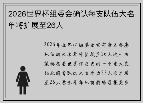 2026世界杯组委会确认每支队伍大名单将扩展至26人